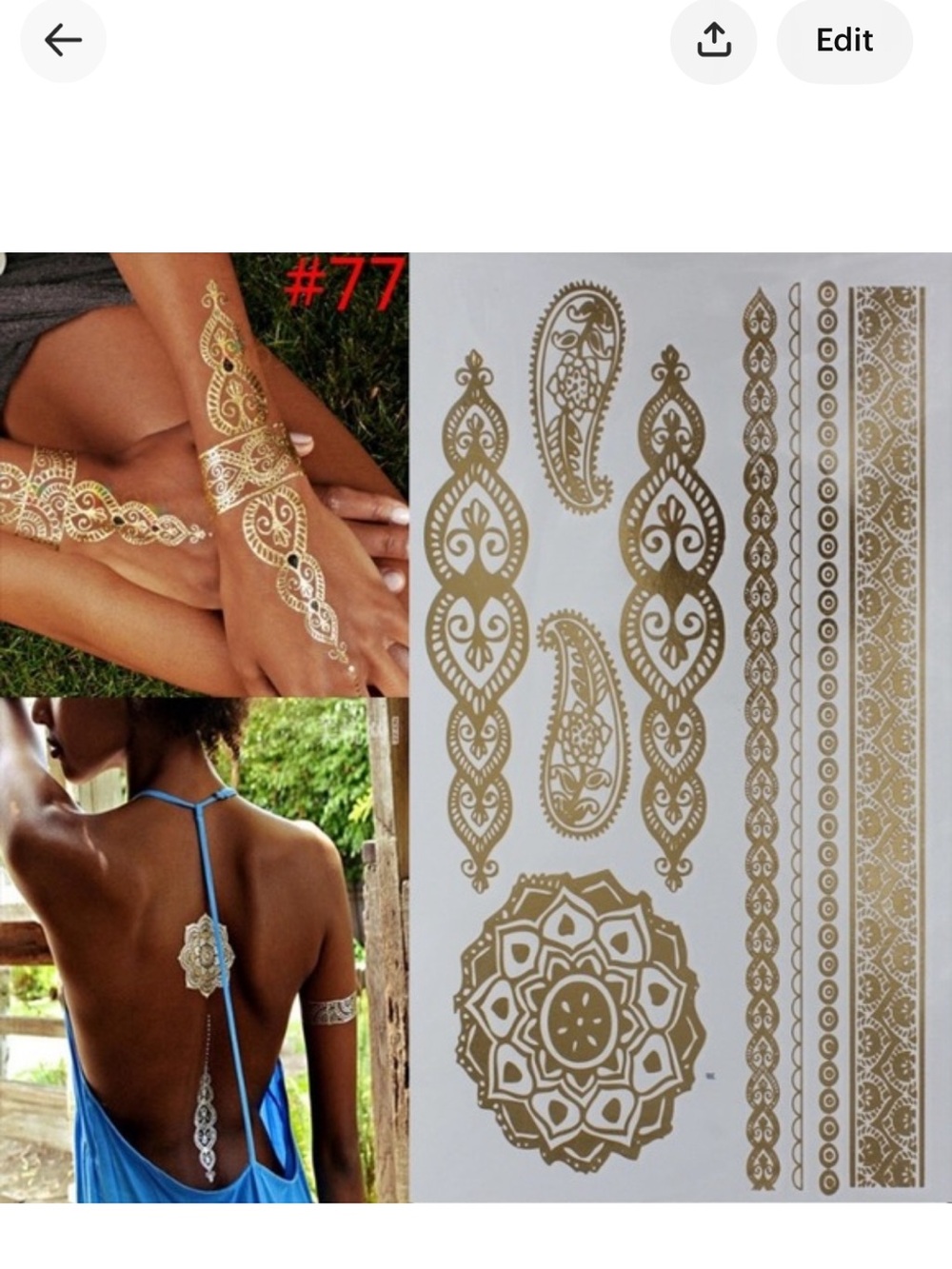 Gold -Silver Metallic Flash Body Art Temporary Tattoo Set
